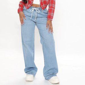 Call It A Day Easy Wide Leg Jeans - Light Blue Wash